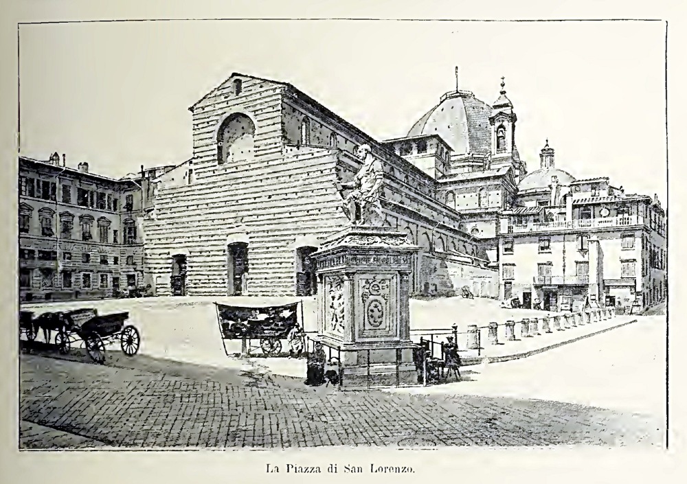 Firenze - La piazza di San Lorenzo - immagine tratta da Firenze e la Toscana di E.Muntz - 1899 - Fratelli Treves Editori